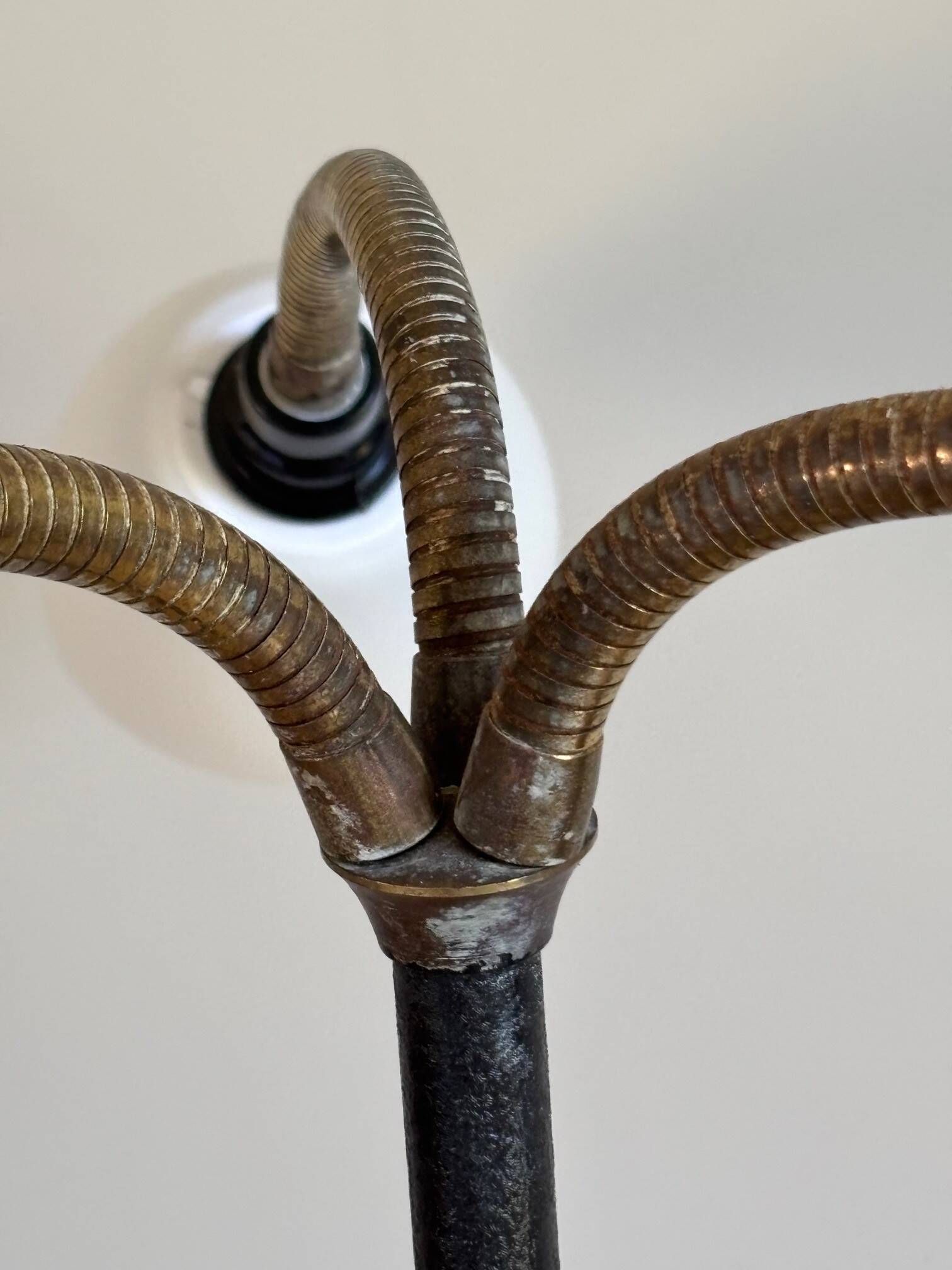 Wrought iron and brass floor lamp - Sweden, 1940s/1950s