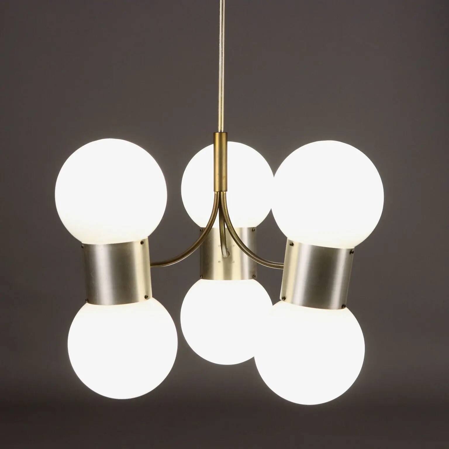 Vintage ceiling light in aluminium and glass, Italy, 1970s.
