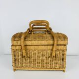 Vintage rattan basket, 1960s
