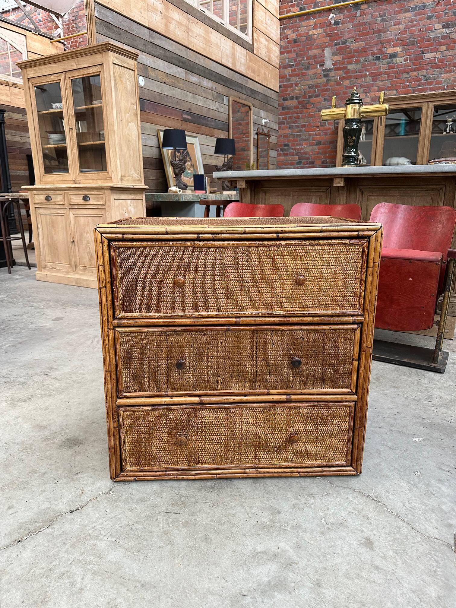 1960s rattan chest of drawers