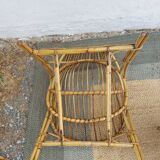 4 armchairs and a coffee table made of rattan and bamboo wood, vintage.