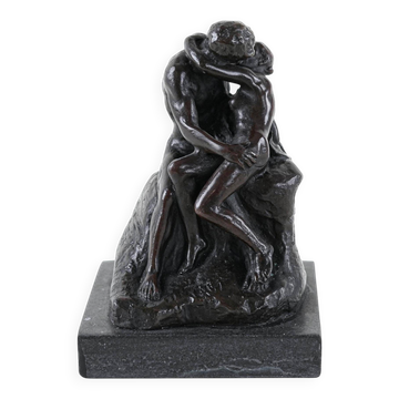 Mother and child art deco figurine signed Rodin, European brown sculptural piece