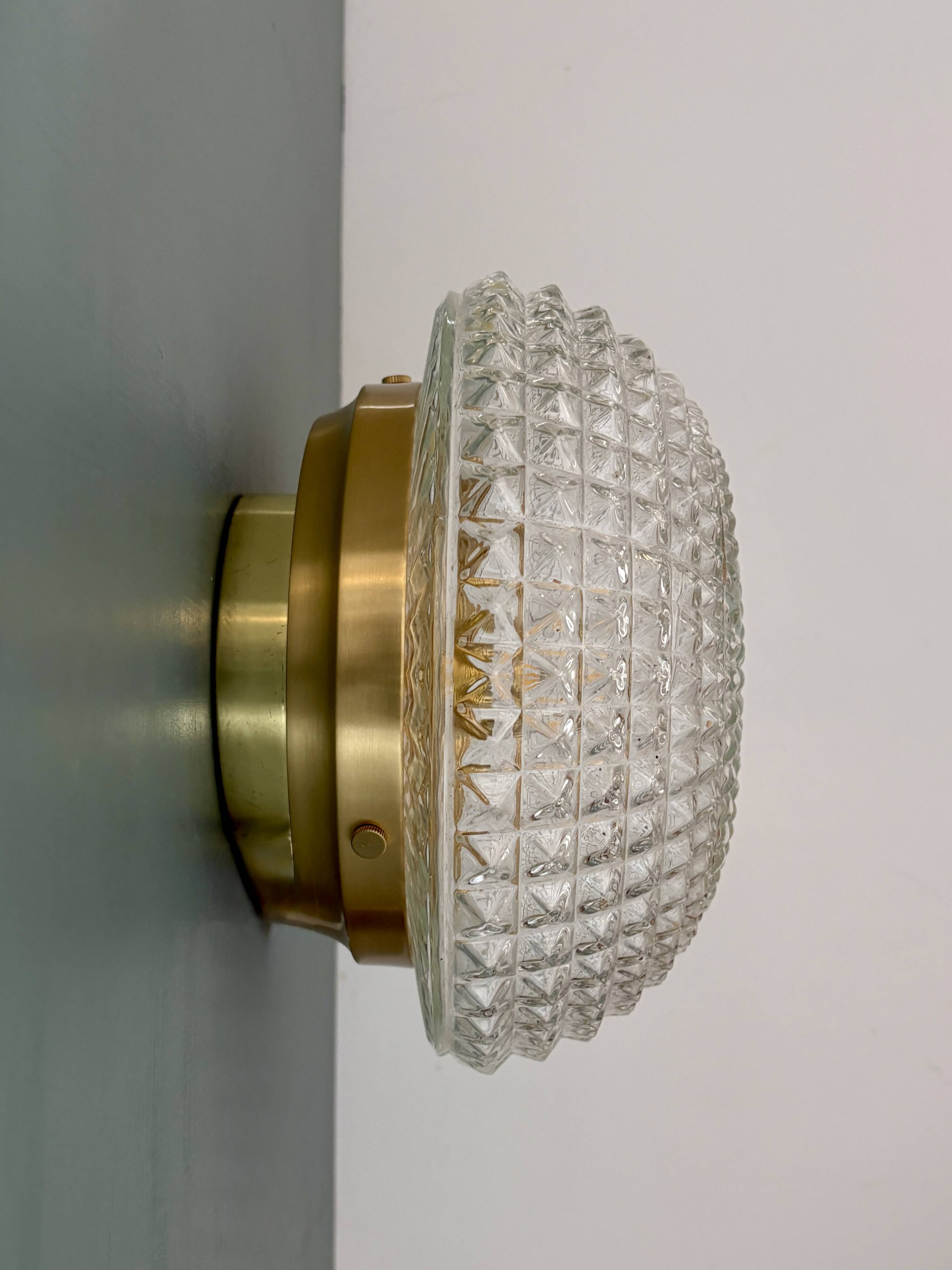Vintage globe wall or ceiling light in molded diamond-point glass