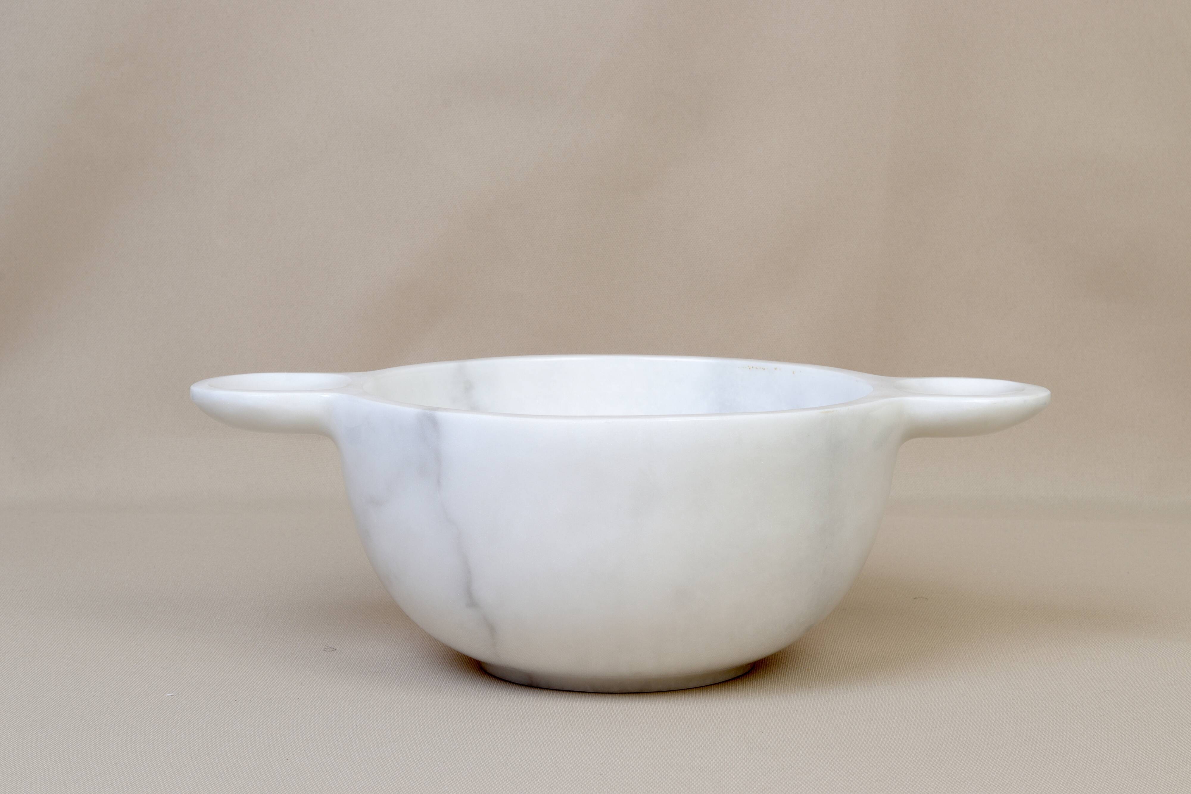 Gabriella – White Natural Marble Bowl with handles  | L 32cm W 20cm H 10cm