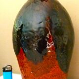 Ceramic vase, chamotte terracotta, enamelled, signature to be identified, vintage