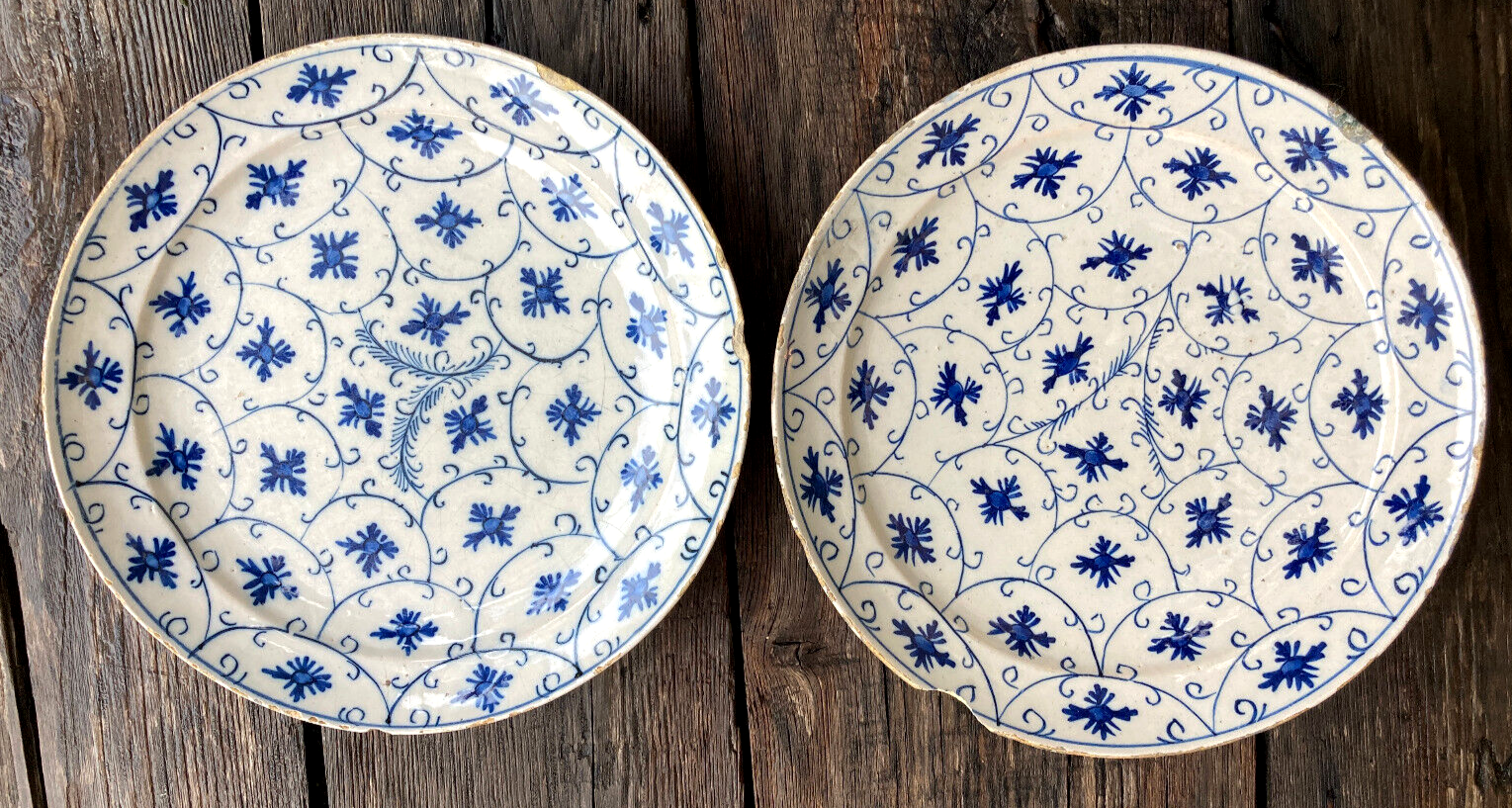 Lot de 7 assiettes faience XVIIIe - camaieu bleu