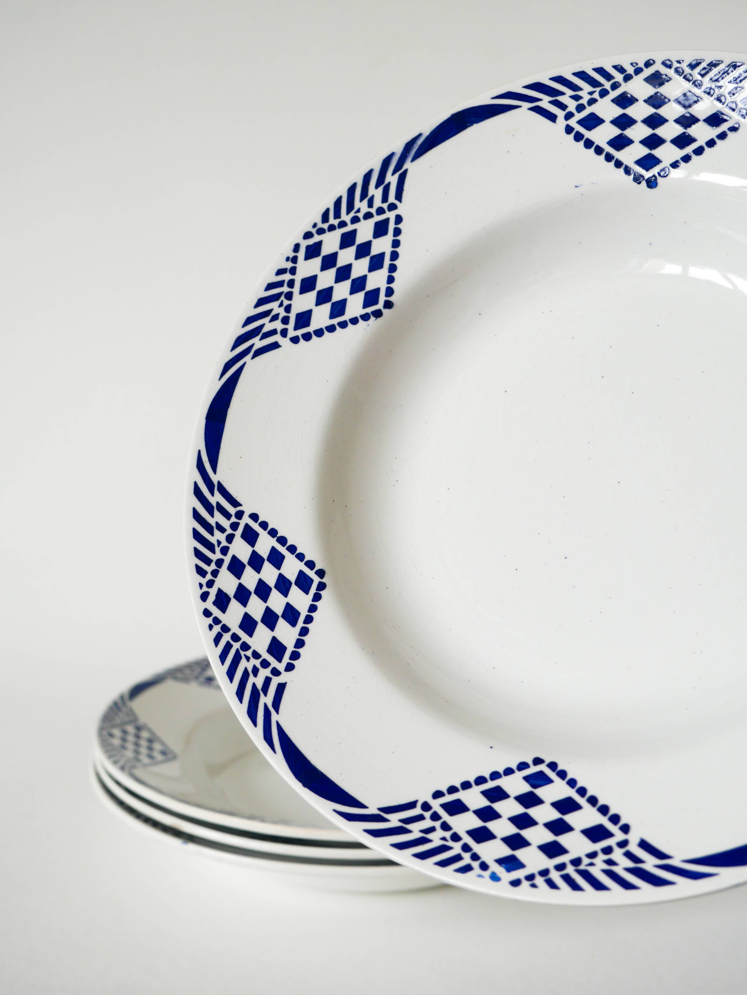 Set of 4 Moulin des Loups soup plates, Pantin model, 1950