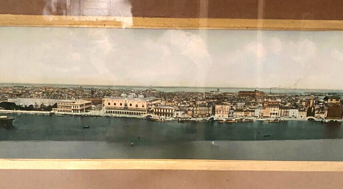 Panoramic view of Venice in a 20th century carved walnut frame