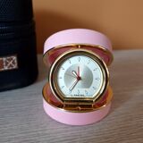 Travel alarm clock lancel - case wrapped in pink leather and gold metal folding - reference - 163027