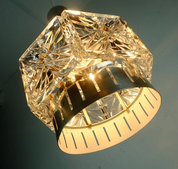 Suspension vintage verre cristal et métal 6 prismes en verre années 1960 2 disponibles