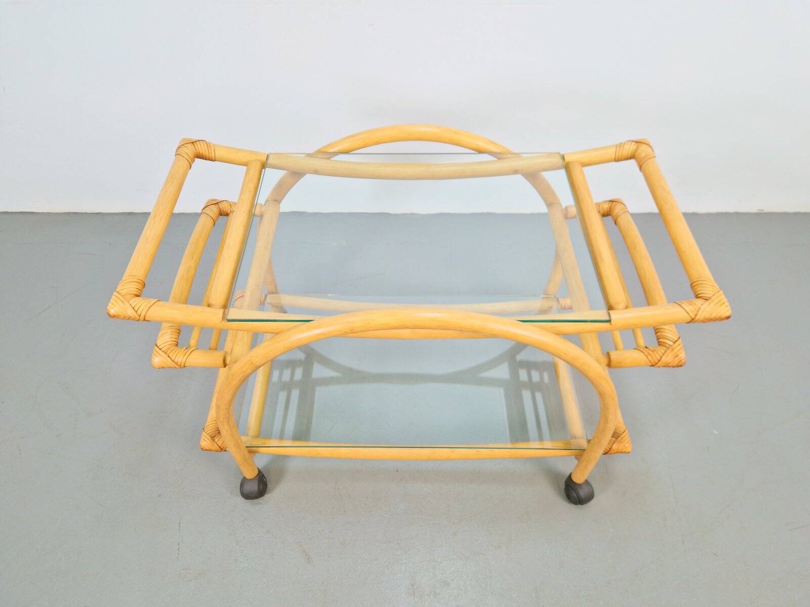 Vintage Trolley in Rattan, Bentwood and Leather, Italy, 1970s