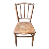 Ancienne chaise bistrot en bois – assise décorée – mobilier rustique