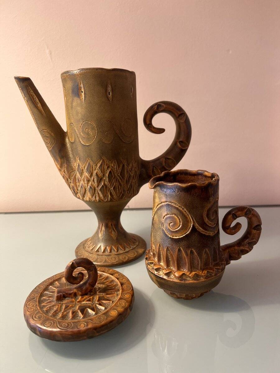 Ceramic service by Huguette Bessone for Vallauris, France, 1960s