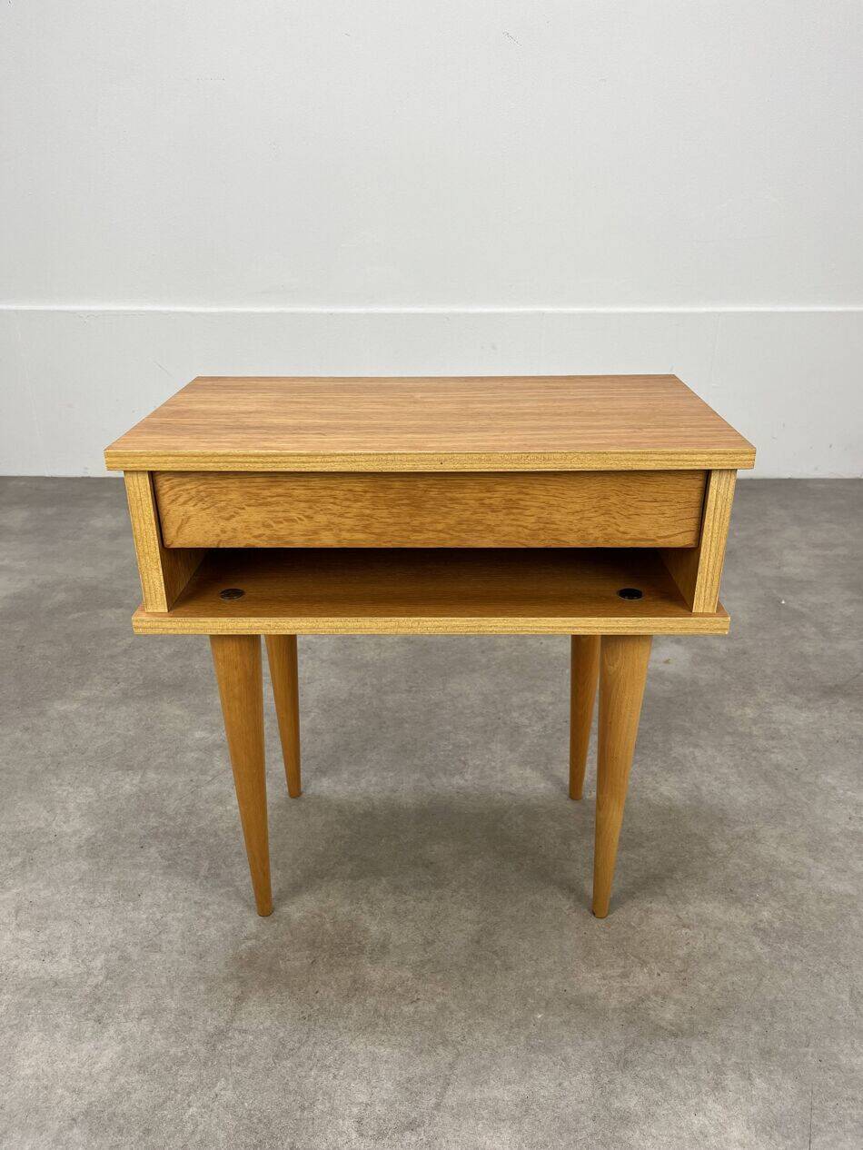 Table de chevet vintage bois blond, années 60