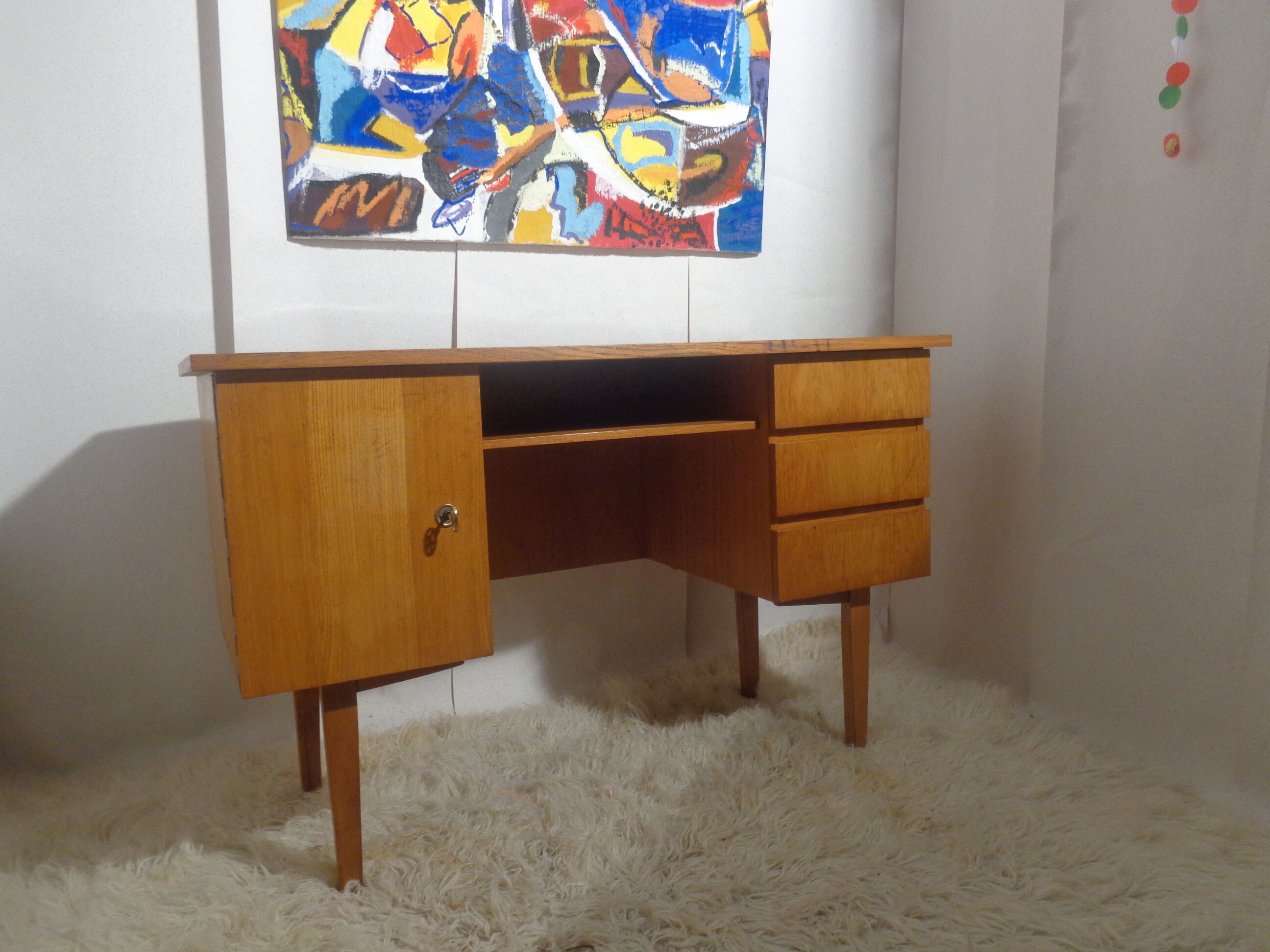 Scandinavian vintage light wood desk of the 60s