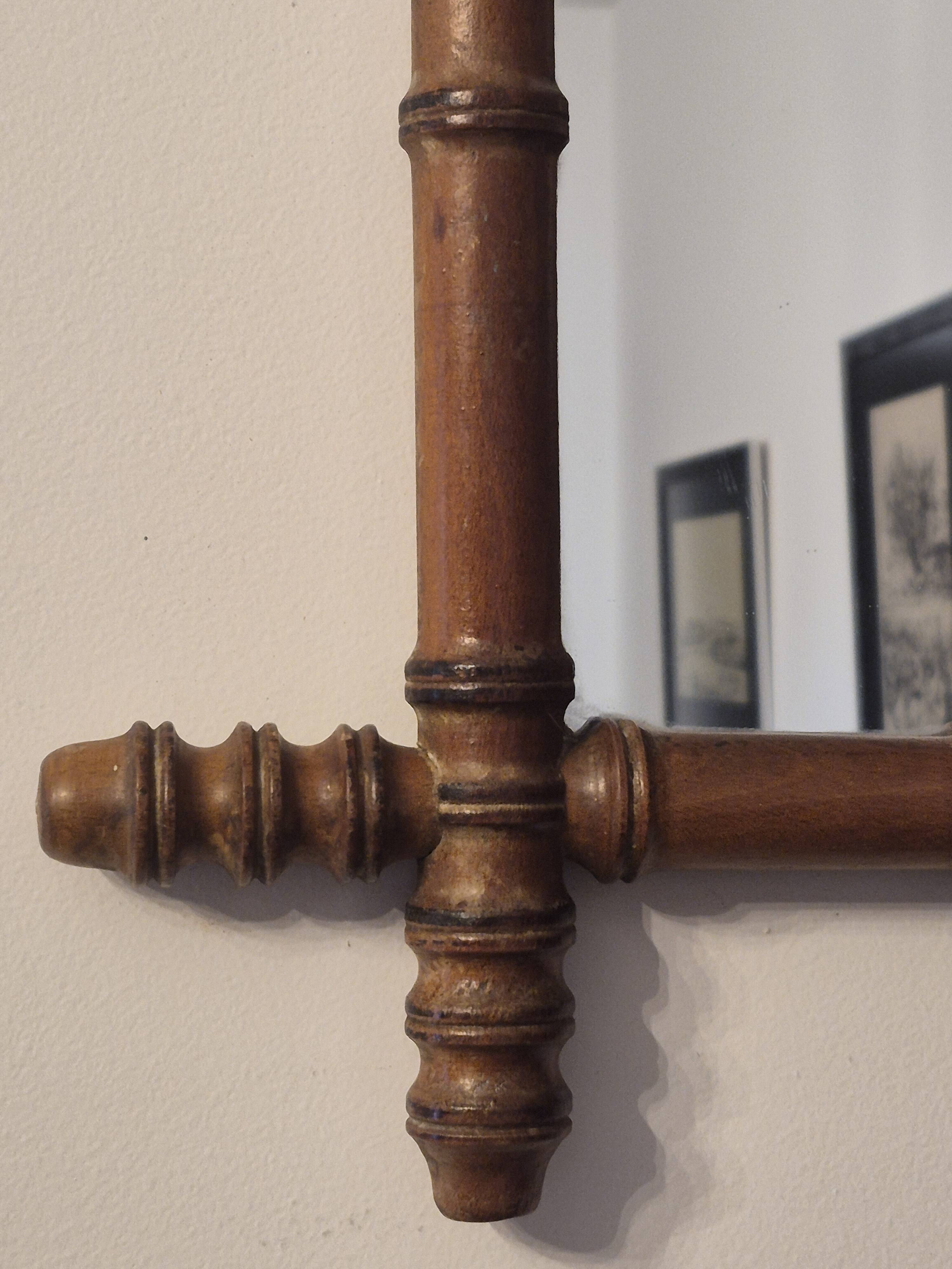 Antique turned wooden mirror in bamboo style, late 19th century A116