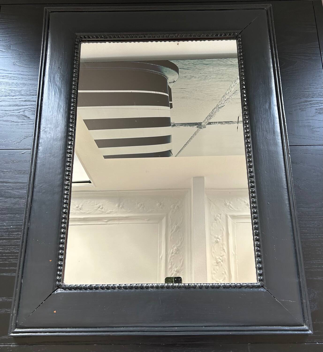 Pearled black frame mirror