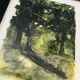 Framed watercolor under wood, signed
