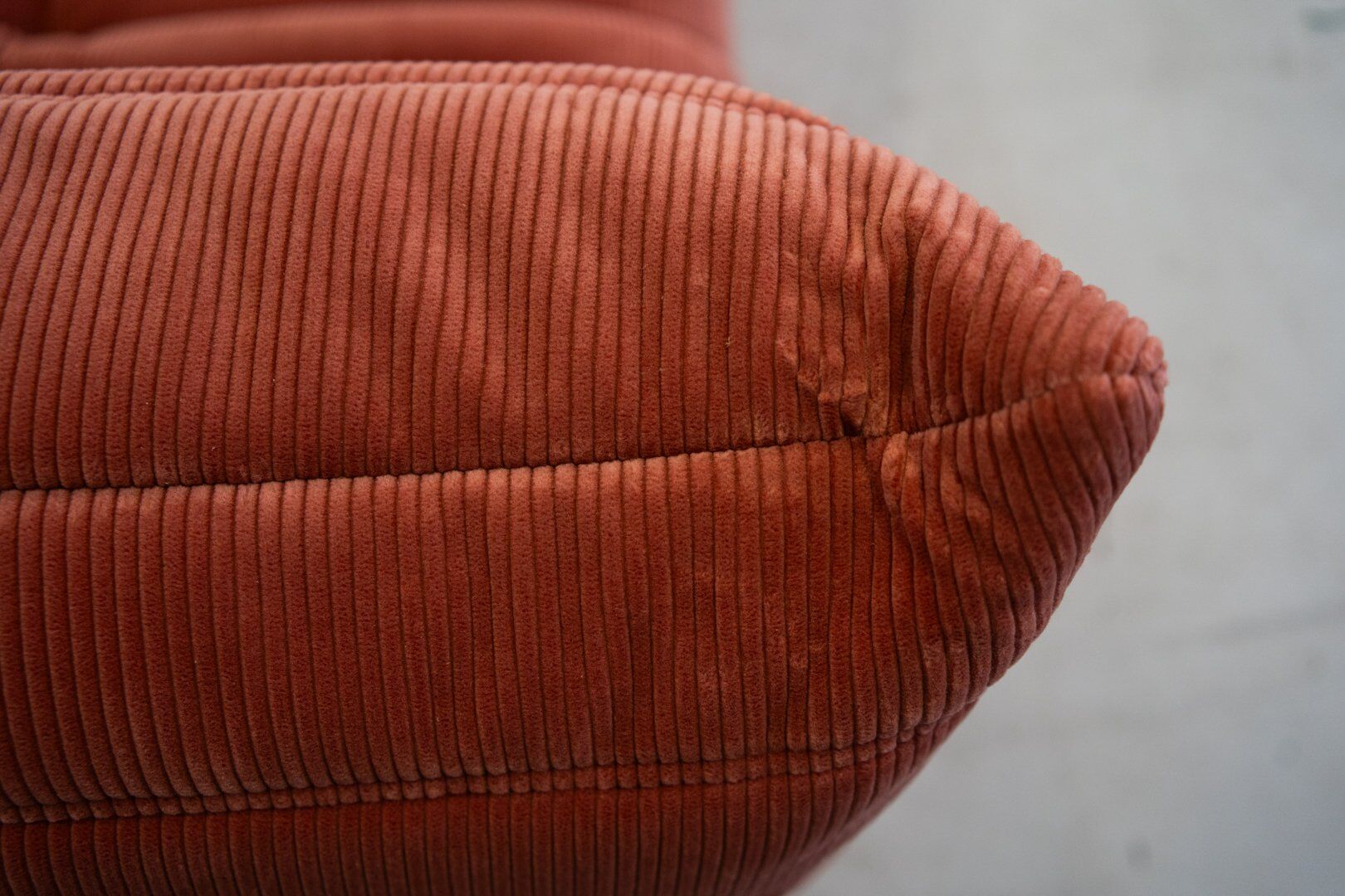 Coral corduroy Togo living room set by Michel Ducaroy for Ligne Roset, 1979, set of 5