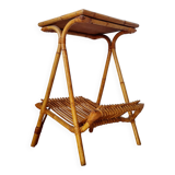 Vintage rattan and bamboo side table – 1960s Riviera style -