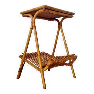 Vintage rattan and bamboo side table – 1960s Riviera style -
