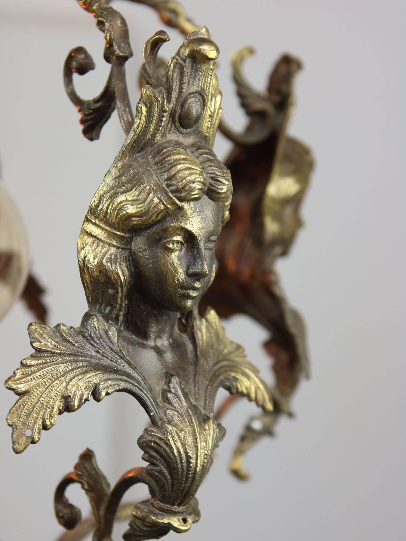 Vintage Patinated Bronze Figural Pendant Lamp
