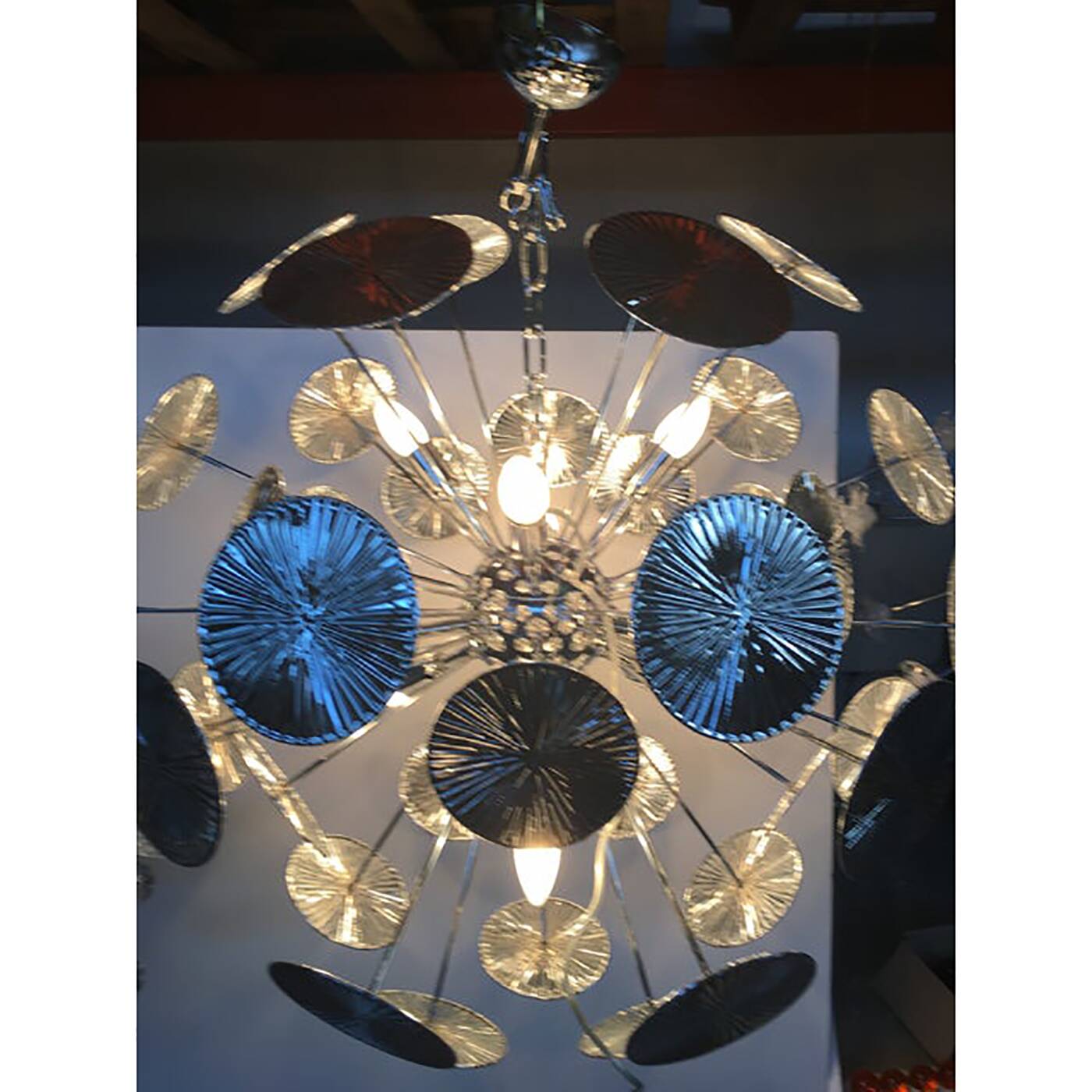 Handmade Hammered Sputnik Chandelier in Kromo Discs Italian Made