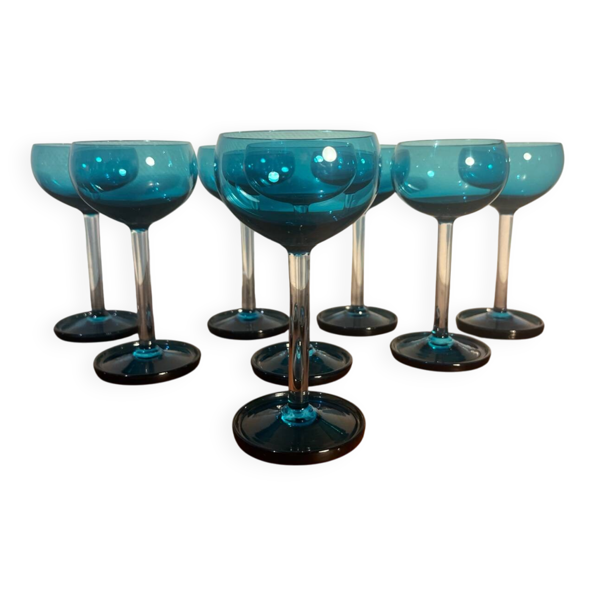 Set of 8 vintage 1960s glasses – elegant blue-green-turquoise design