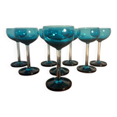 Lot de 8 verres vintage années 60 – design élégant bleu vert turquoise