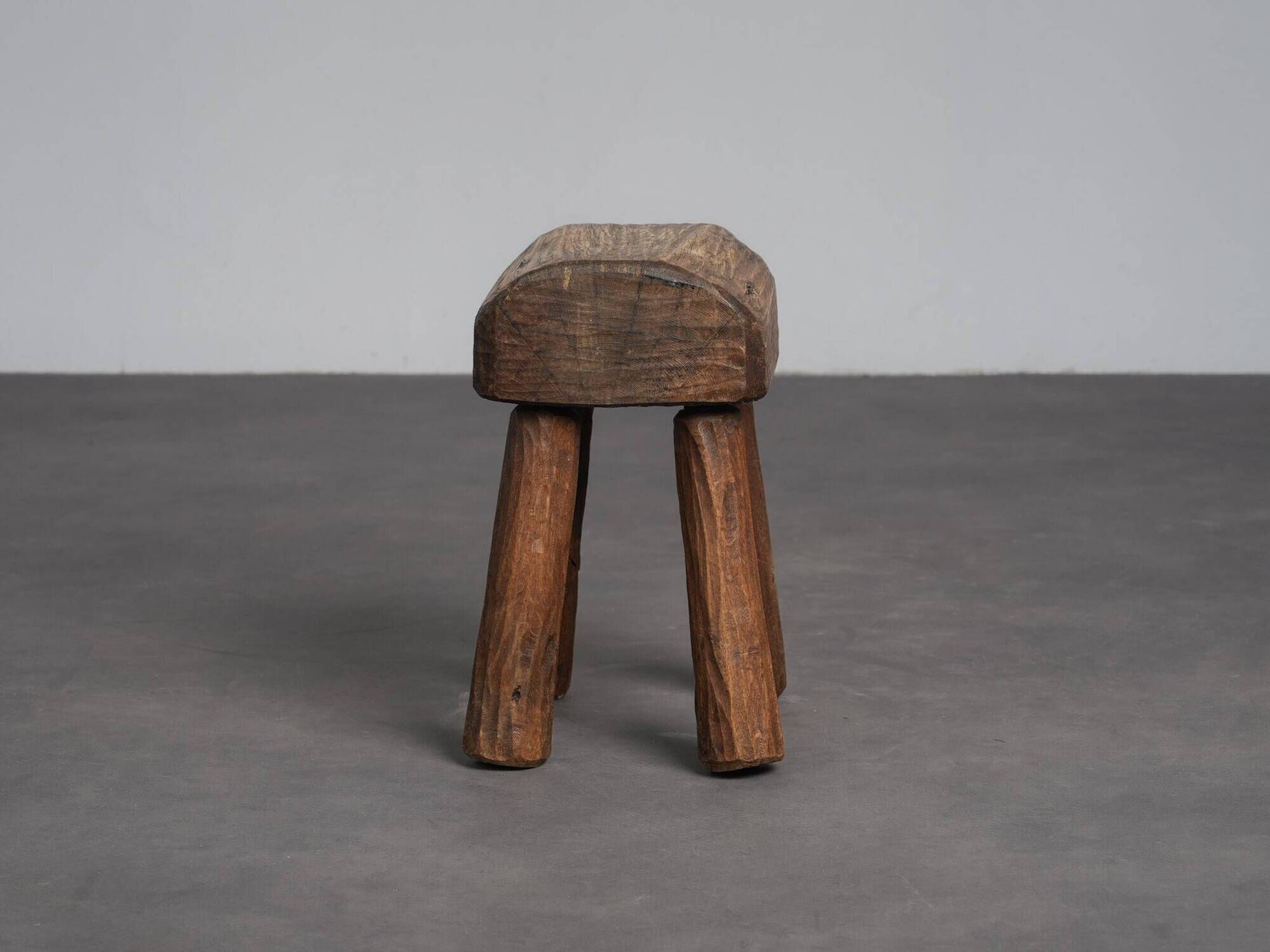 Robust primitive solid wood stool, Europe, 1970s