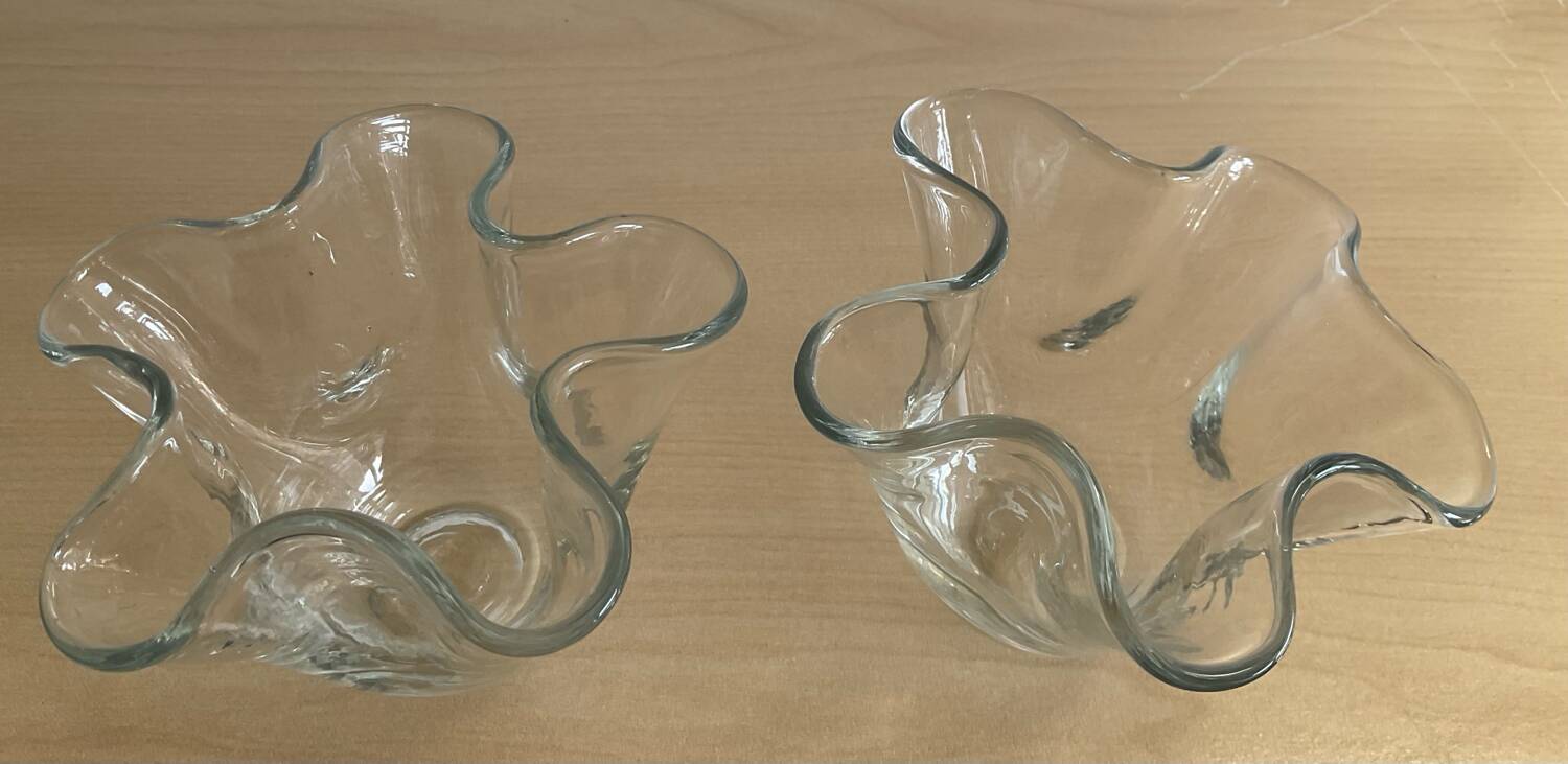 Trio of vintage blown glass handkerchief vases
