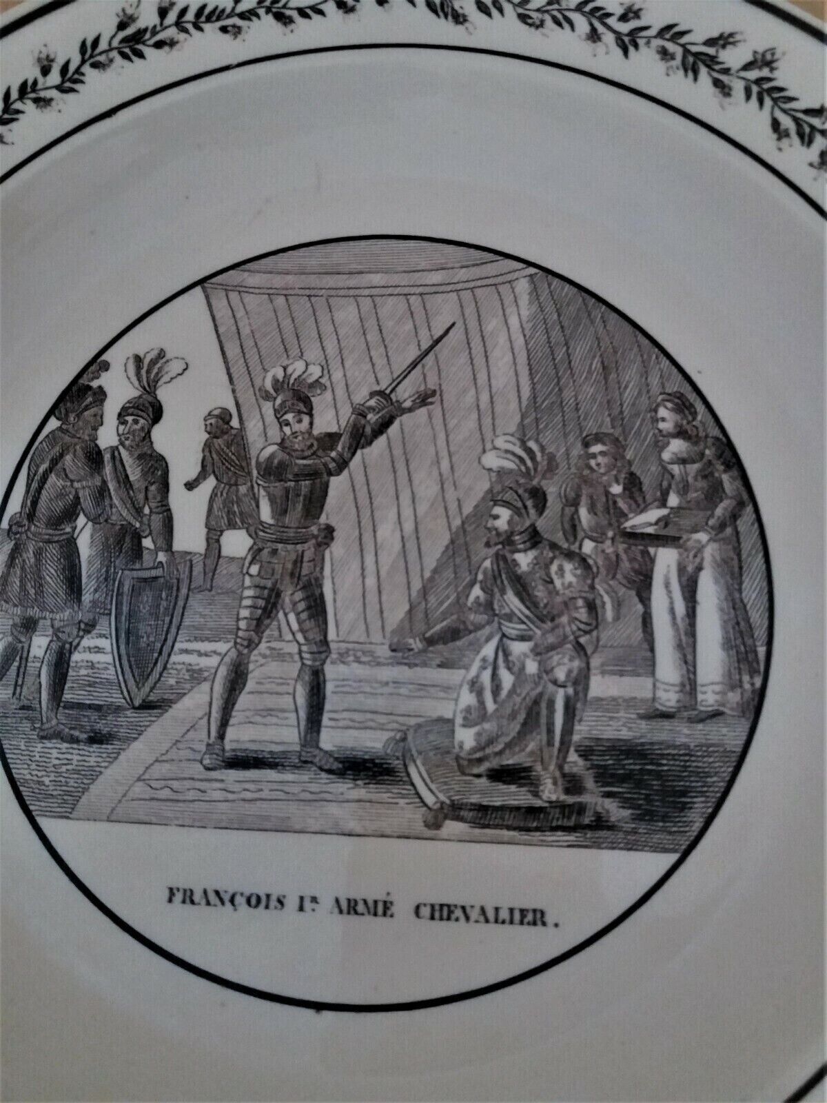 Earthenware plate Montereau 1825 hollow mark Mau N°8 François 1st knight