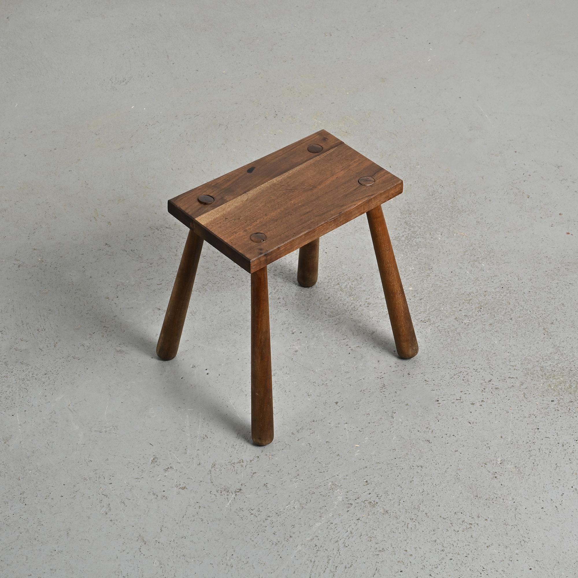 Mountain stool in solid wood, France, circa 1960