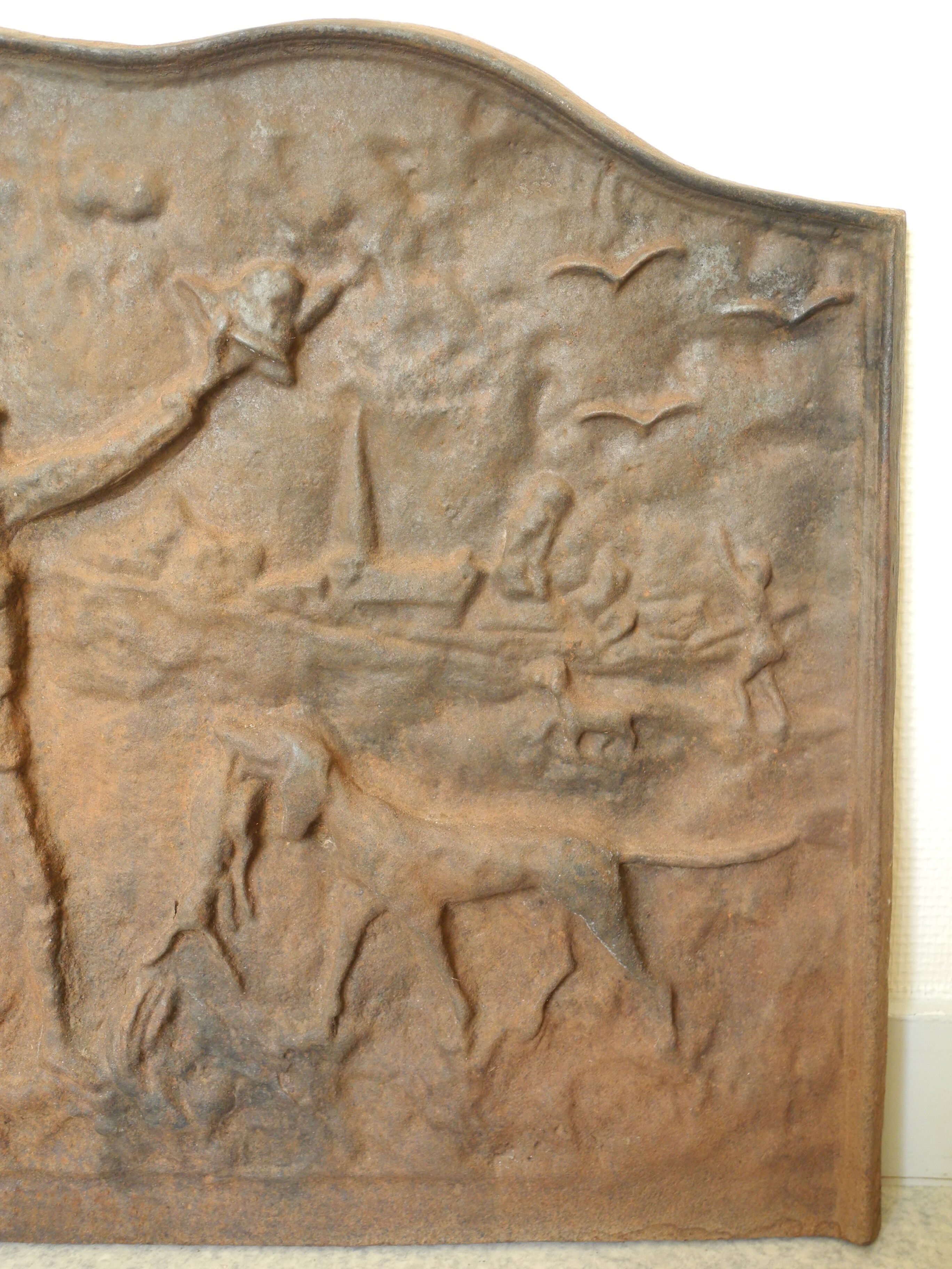 Plaque cheminée fonte scène chasse xxe old cast iron fireback