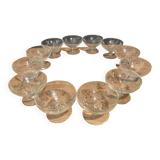 Suite of 12 champagne glasses in cut glass with floral decoration