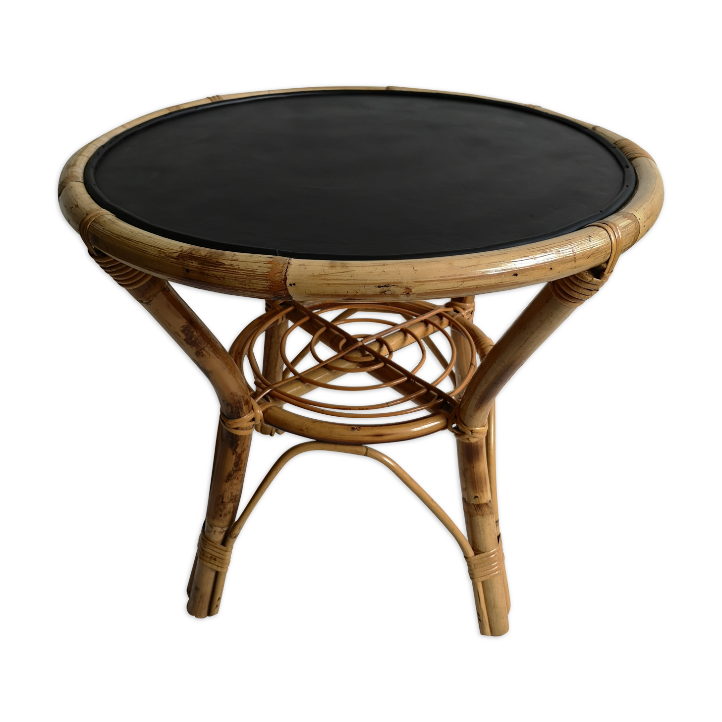 Wooden and rattan coffee table