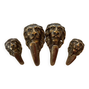 4 patères lions en laiton