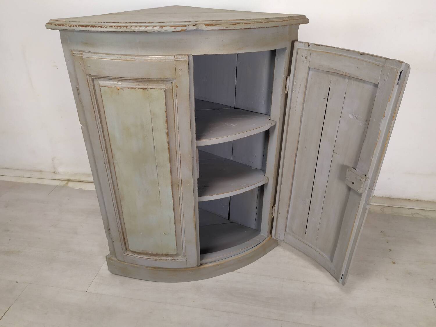 Rustic patinated corner cupboard