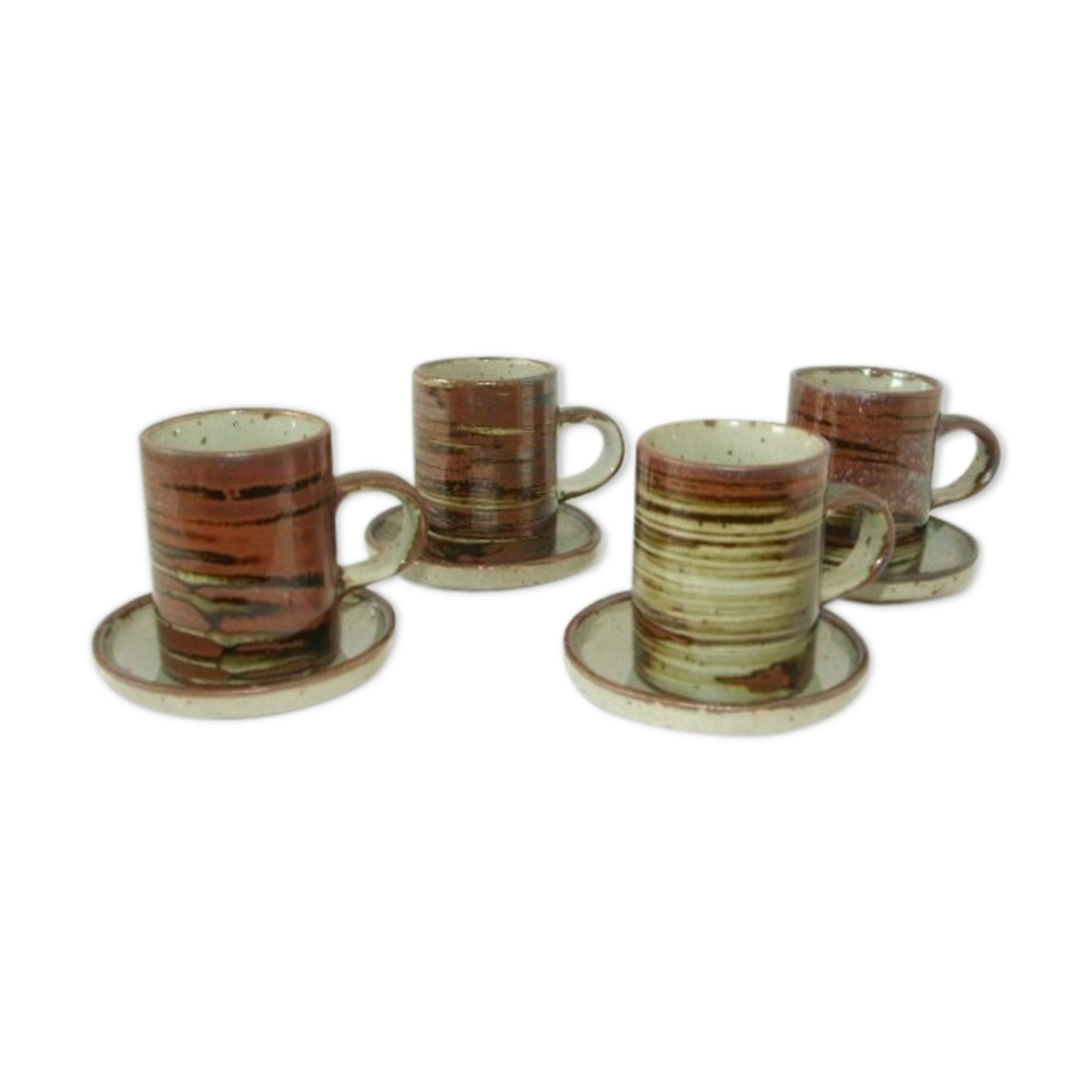 Lot 4 mugs & sous-tasses grès émaillé vintage années 70