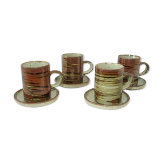 Lot 4 mugs & sous-tasses grès émaillé vintage années 70