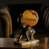 Art Deco Table Lamp, Elephant with Alabaster Globe, Early 20th Century, 1930s