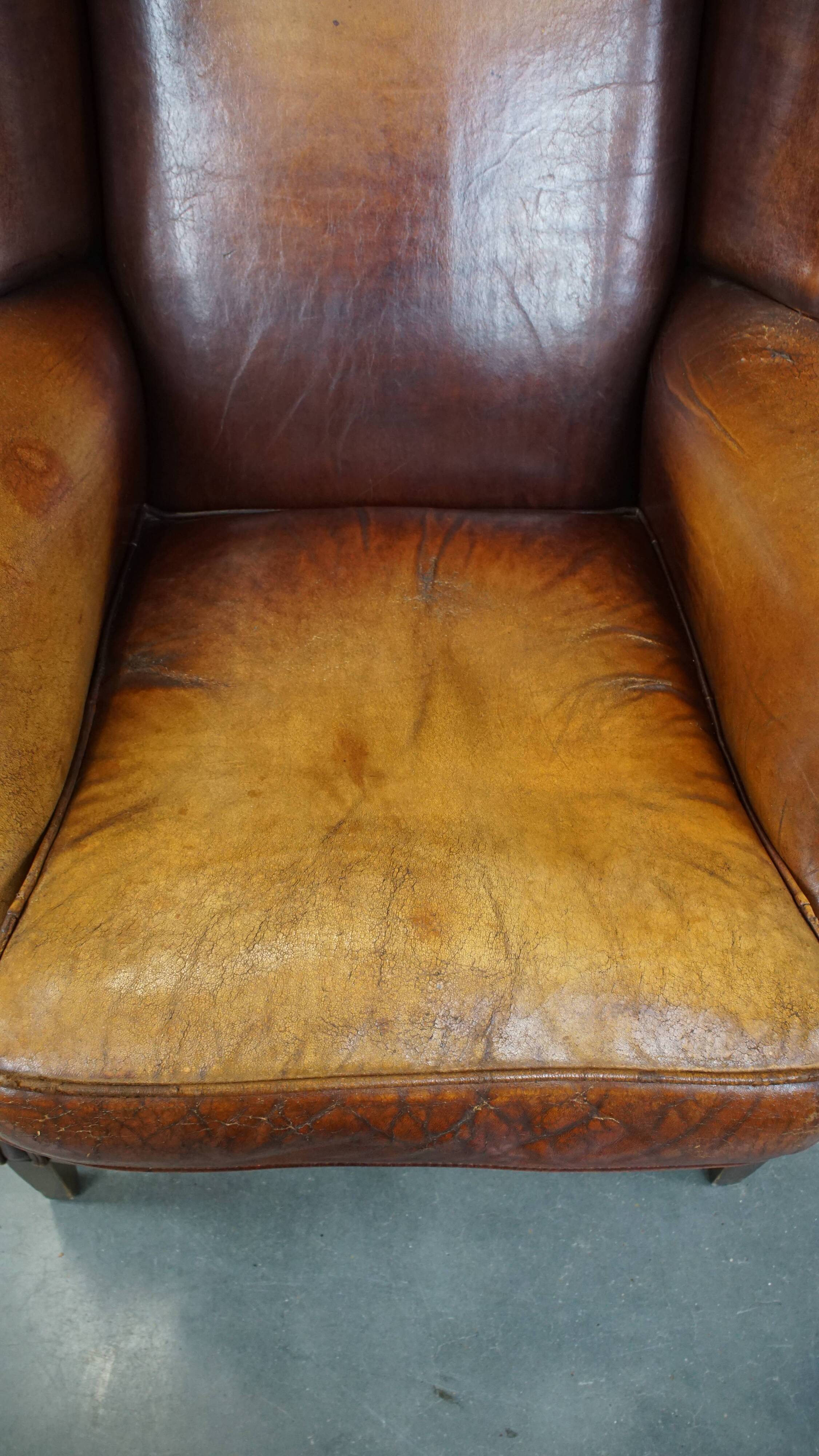 Vintage Sheepskin Leather Wingback Chair