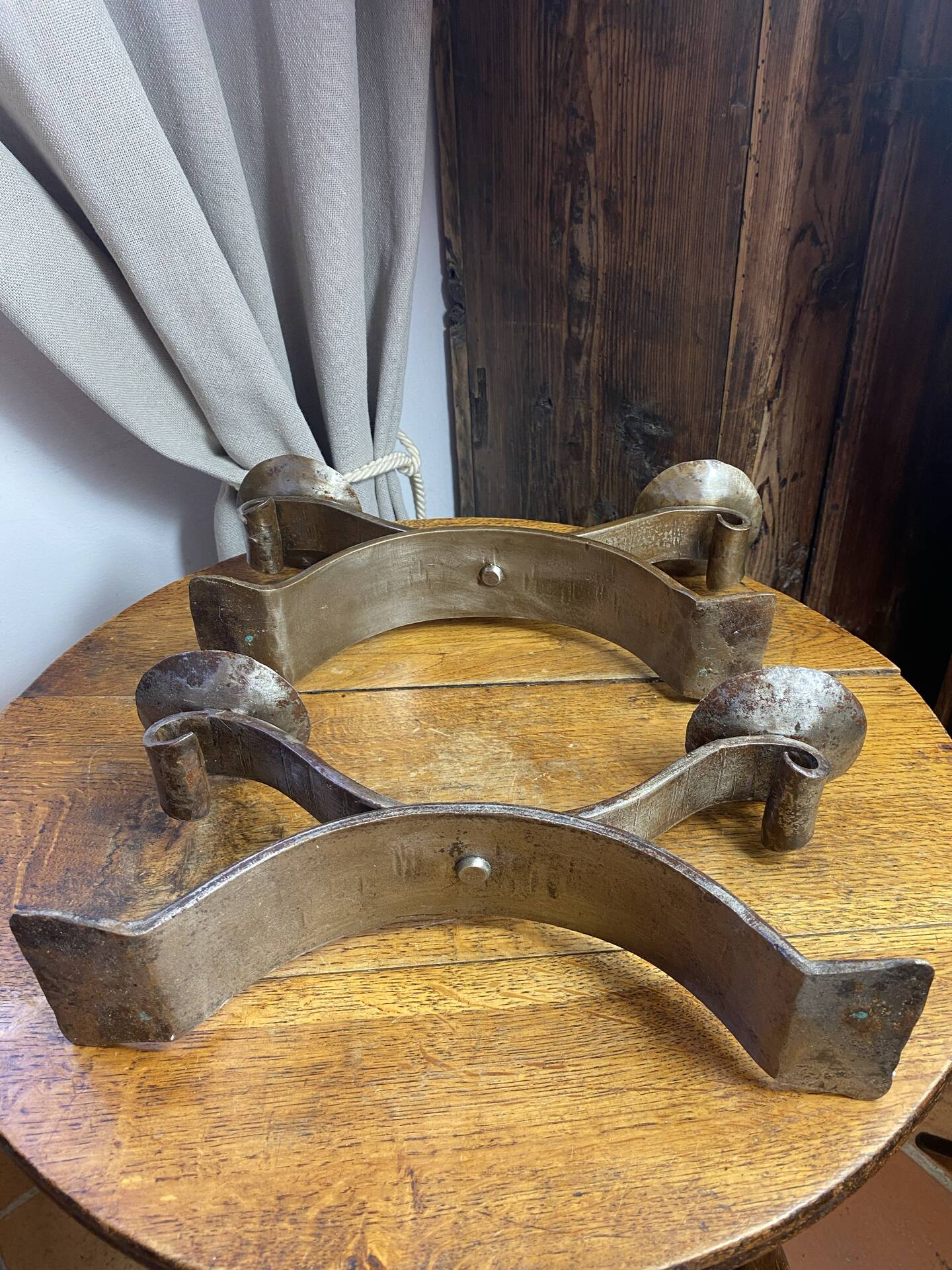 Brutalist wrought iron candlestick pair