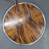 Art Deco chrome floor lamp, milk glass, walnut base, 1930s Czechoslovakia