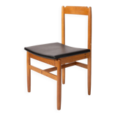 Oak chair with a black leather seat made in the 1960s