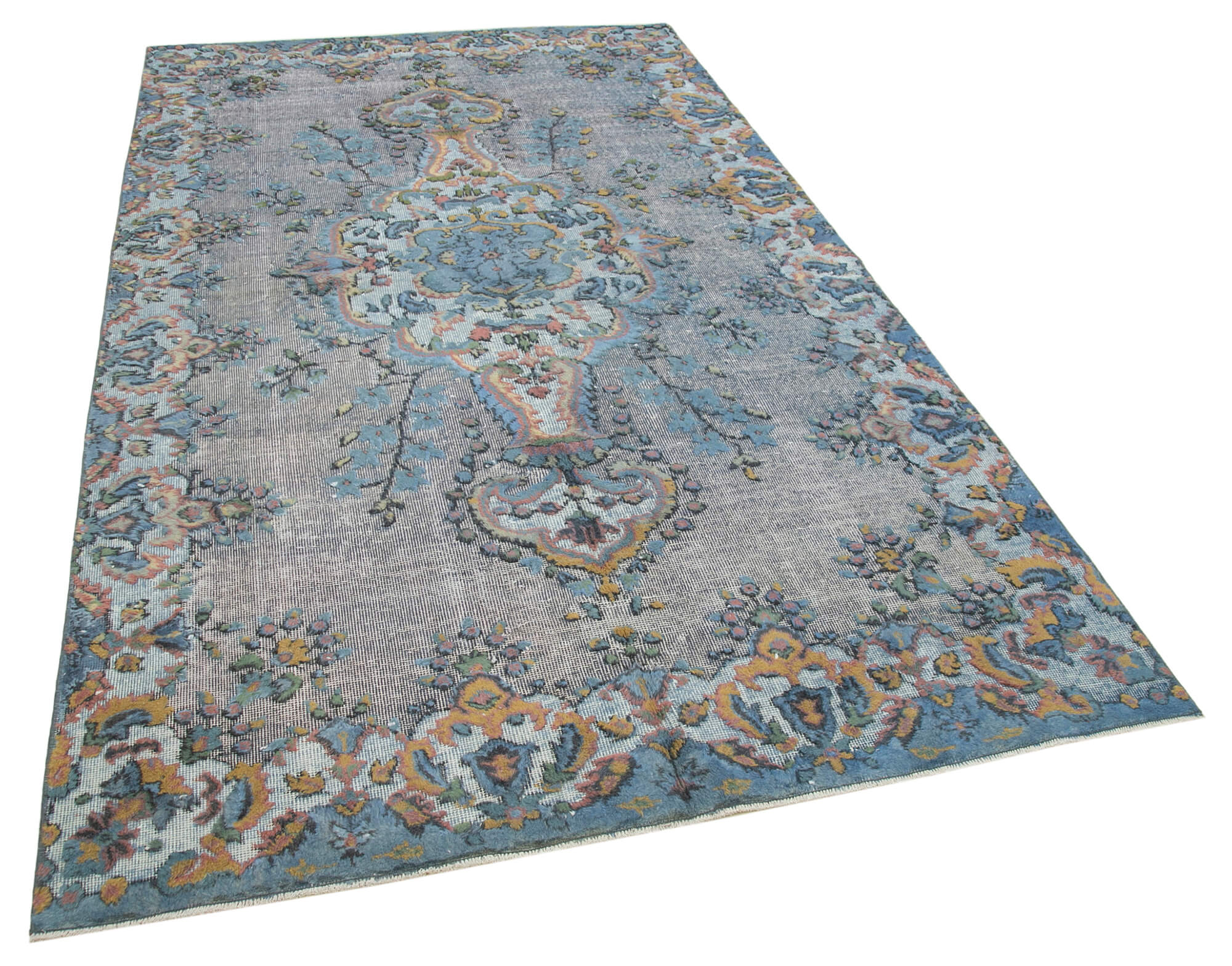 Handmade Hi-Low Pile Oriental 1980s 167 cm x 285 cm Blue Rug