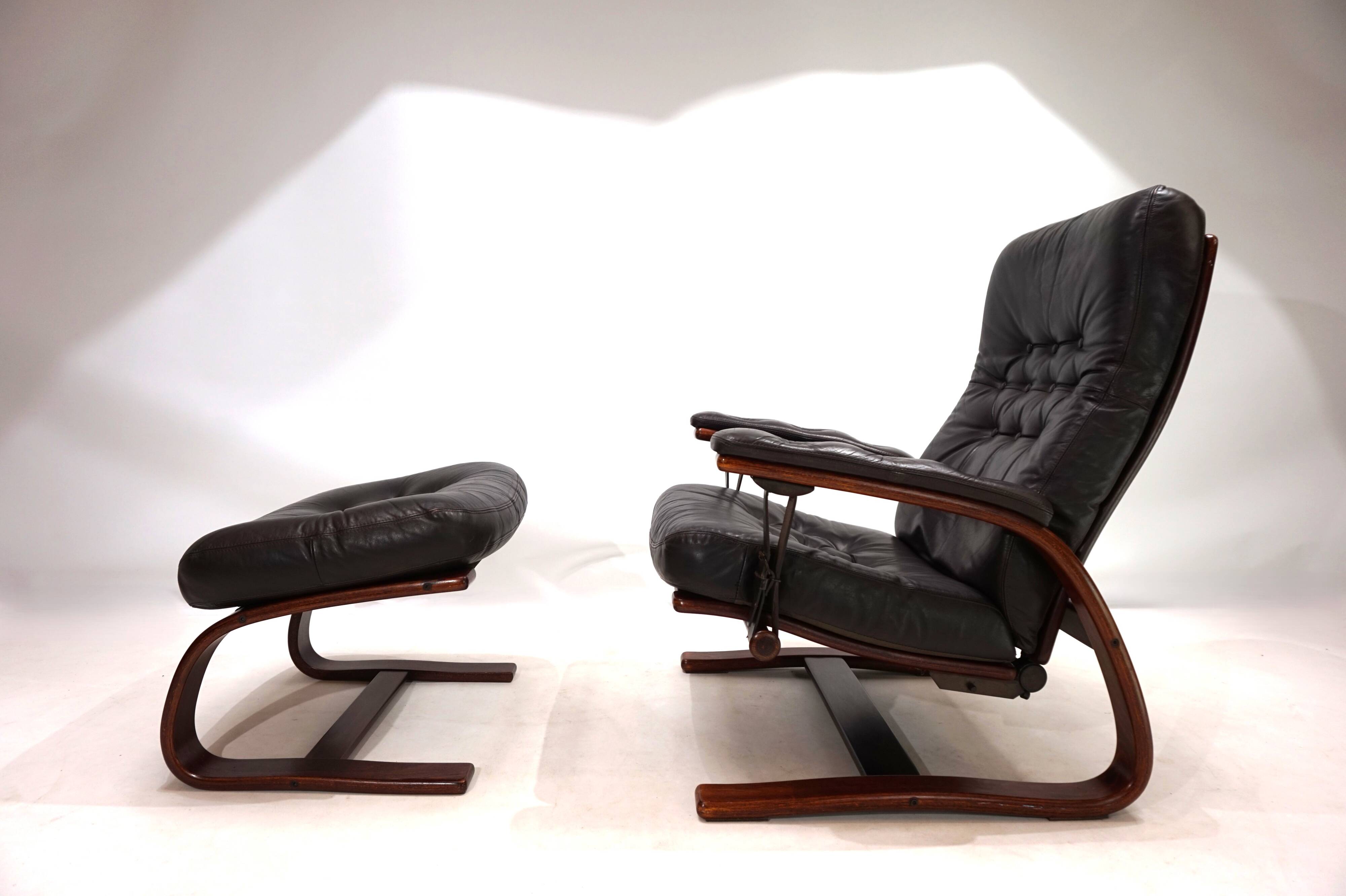 Westnofa Panter Leather Lounge Chair with Ottoman by Arnt Lande, 1970s