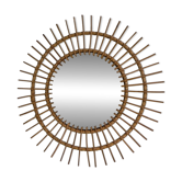 Miroir rond vintage en bambou avec verre facetté, années 1950