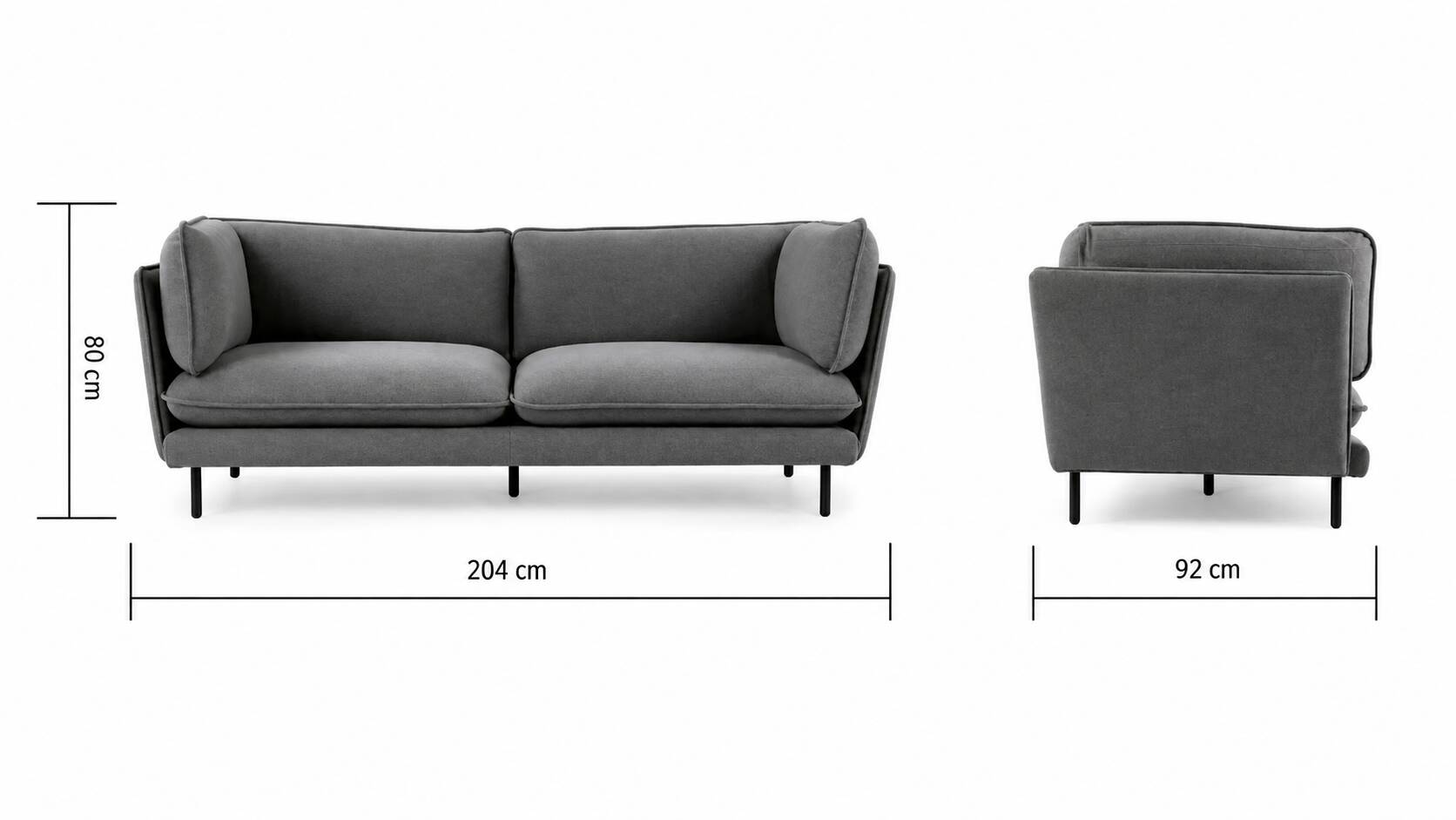 3-seater sofa Made, grey felt and black legs