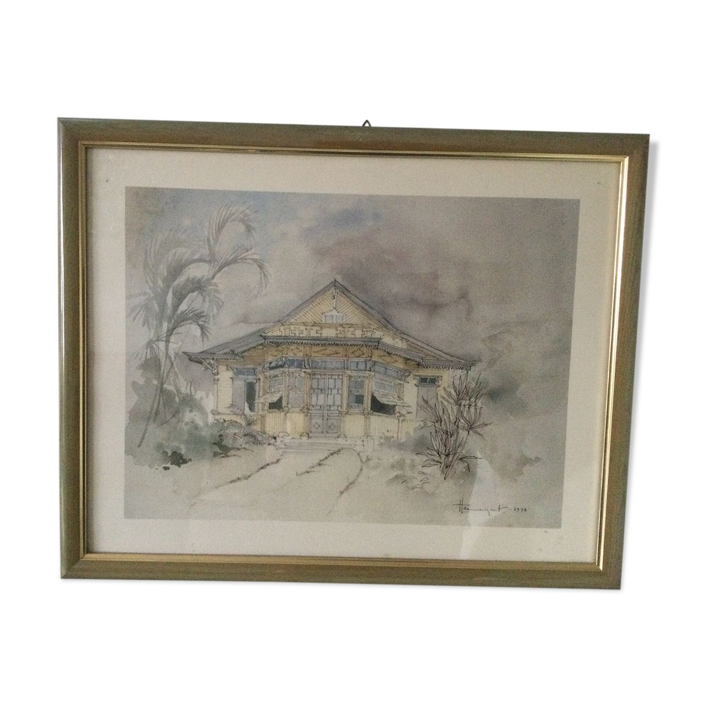 Framed watercolour by F. Hennequet - Reunion Island 1979